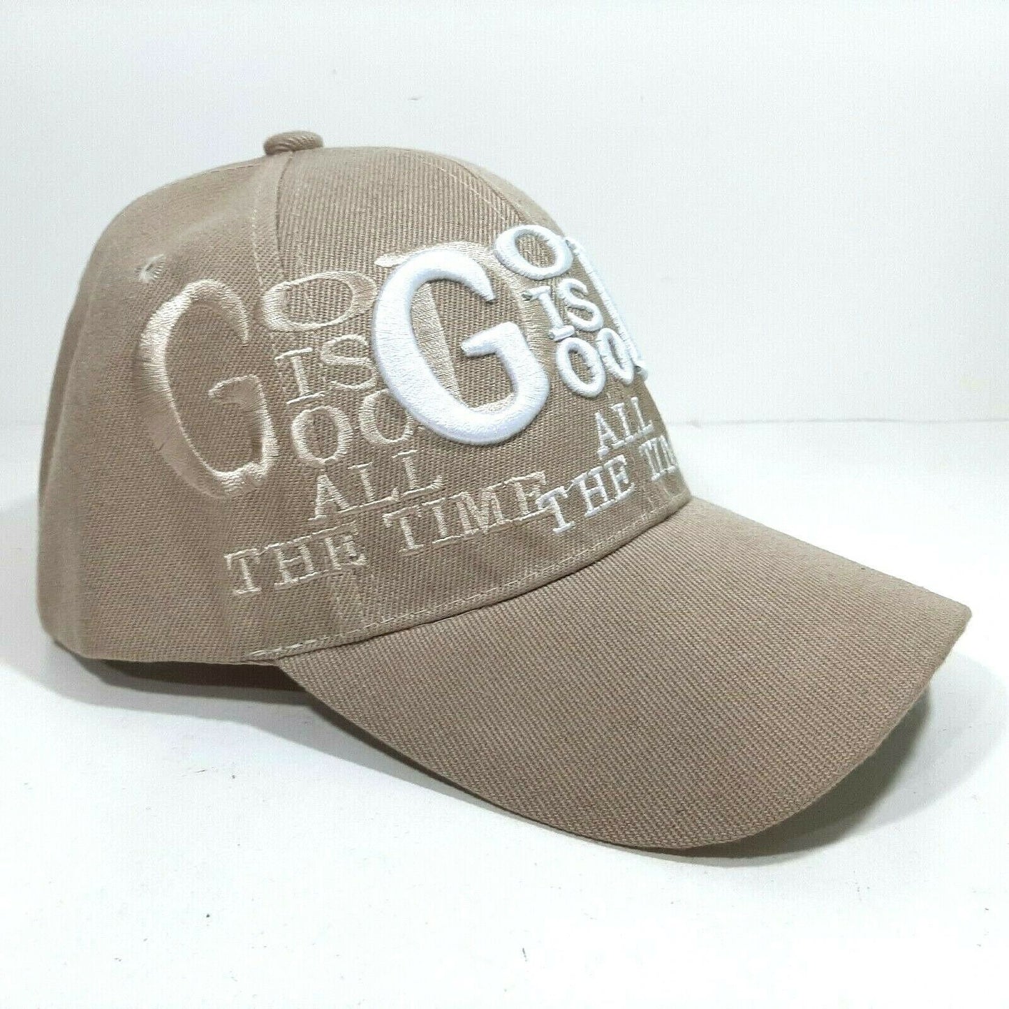 God Is Good Mens Embroidered Hat Cap Beige Adjustable Strap Religious Jesus