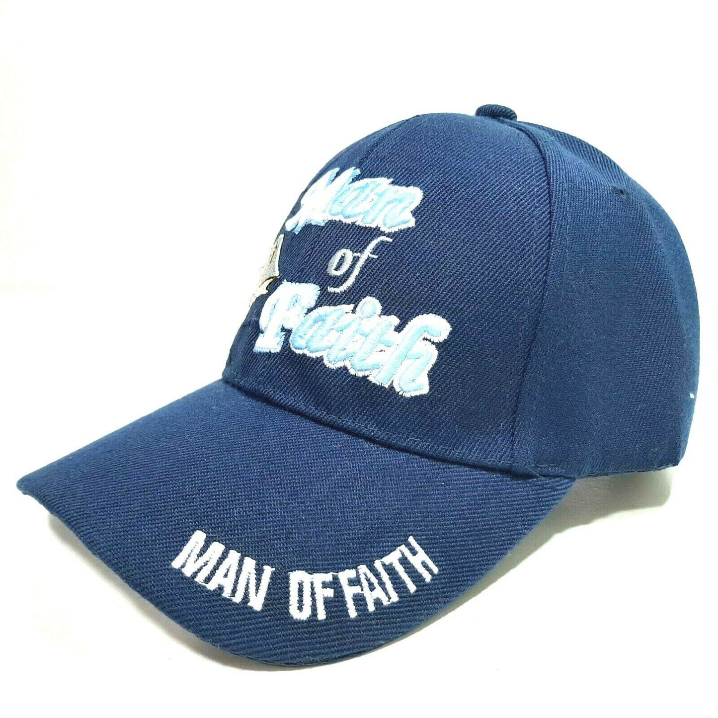 Man Of Faith Mens Religious Embroidered Hat Cap Navy Blue Acrylic Adjustable