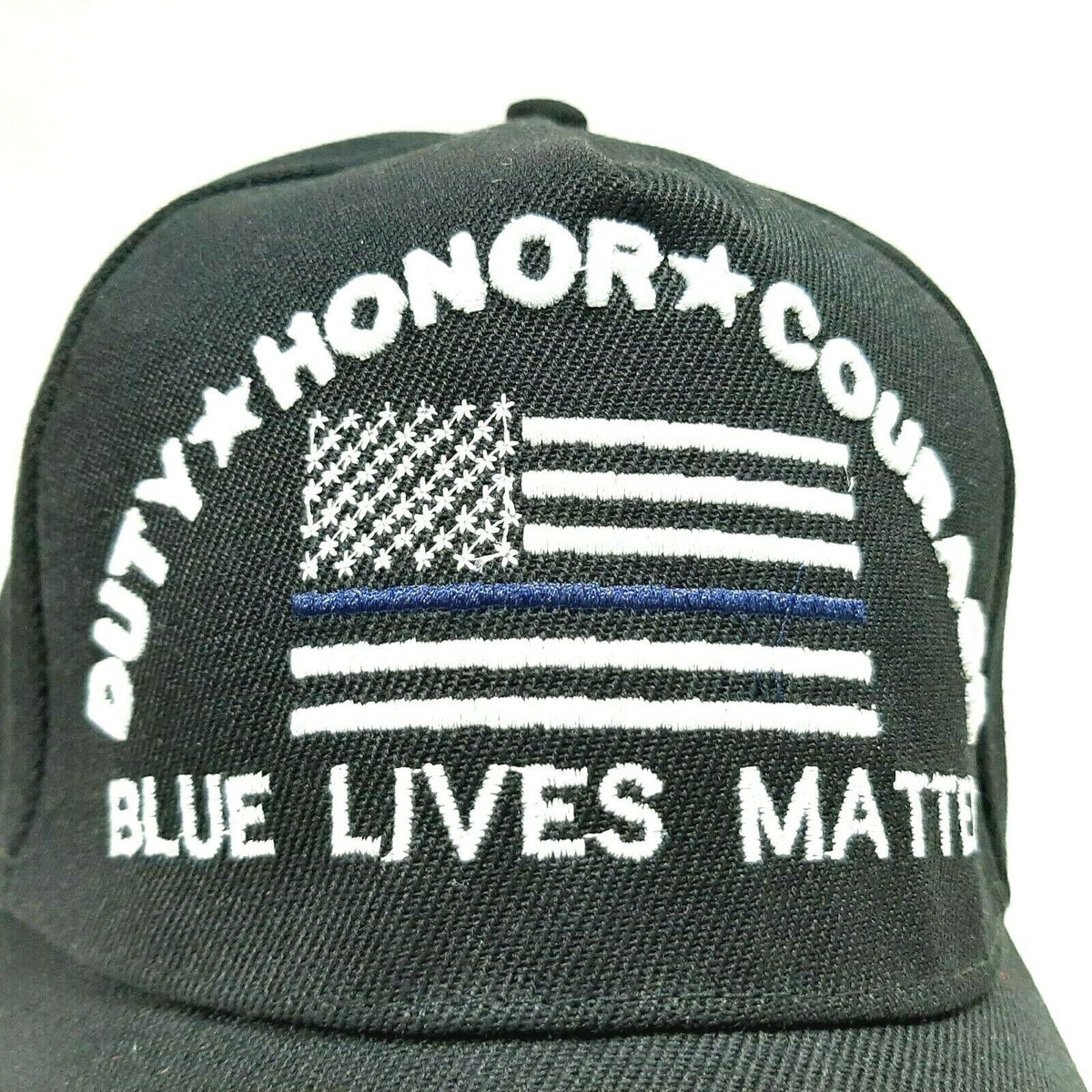 Blue Lives Matter Mens Hat Cap Thin Blue Line Flag Embroidered Black Acrylic