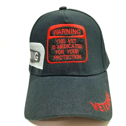 Veteran Humor Warning Embroidered Hat Cap Black Acrylic Adjustable Strap