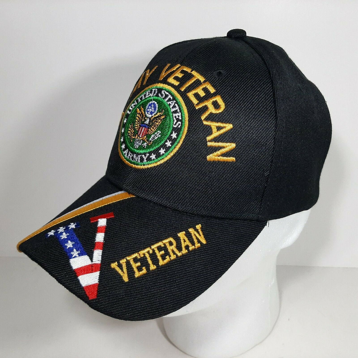 Army Veteran "V" Mens Adjustable Hat Baseball Cap Embroidered