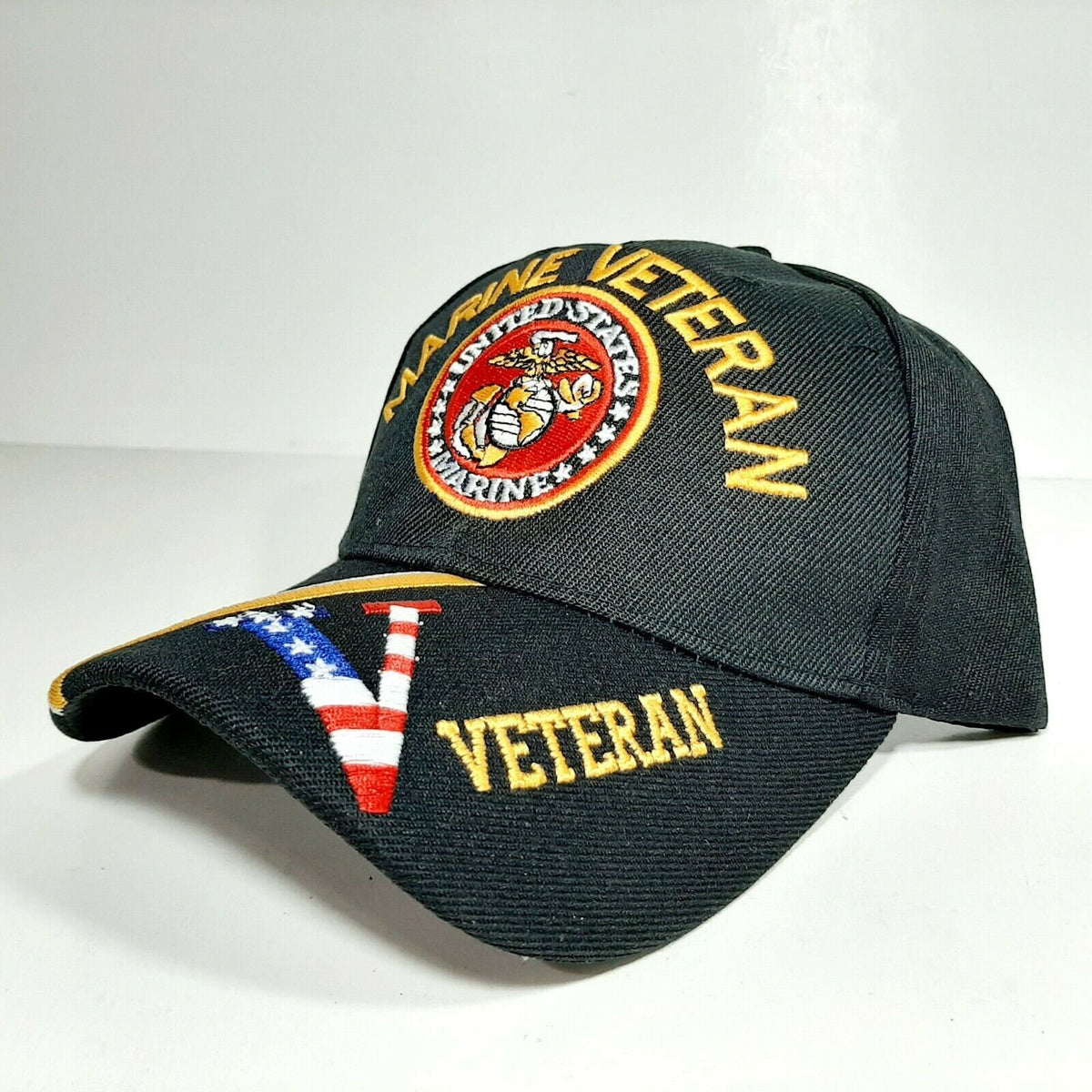 Marine Veteran "V" Mens Adjustable Hat Baseball Cap Embroidered