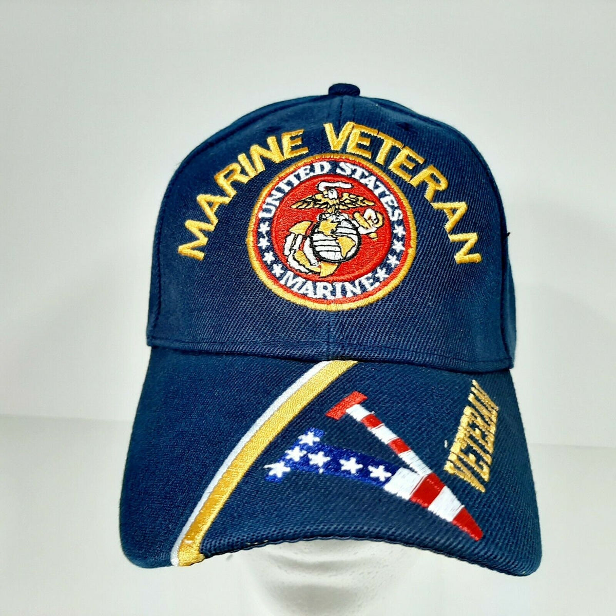 Marine Veteran "V" Mens Adjustable Hat Baseball Cap Embroidered