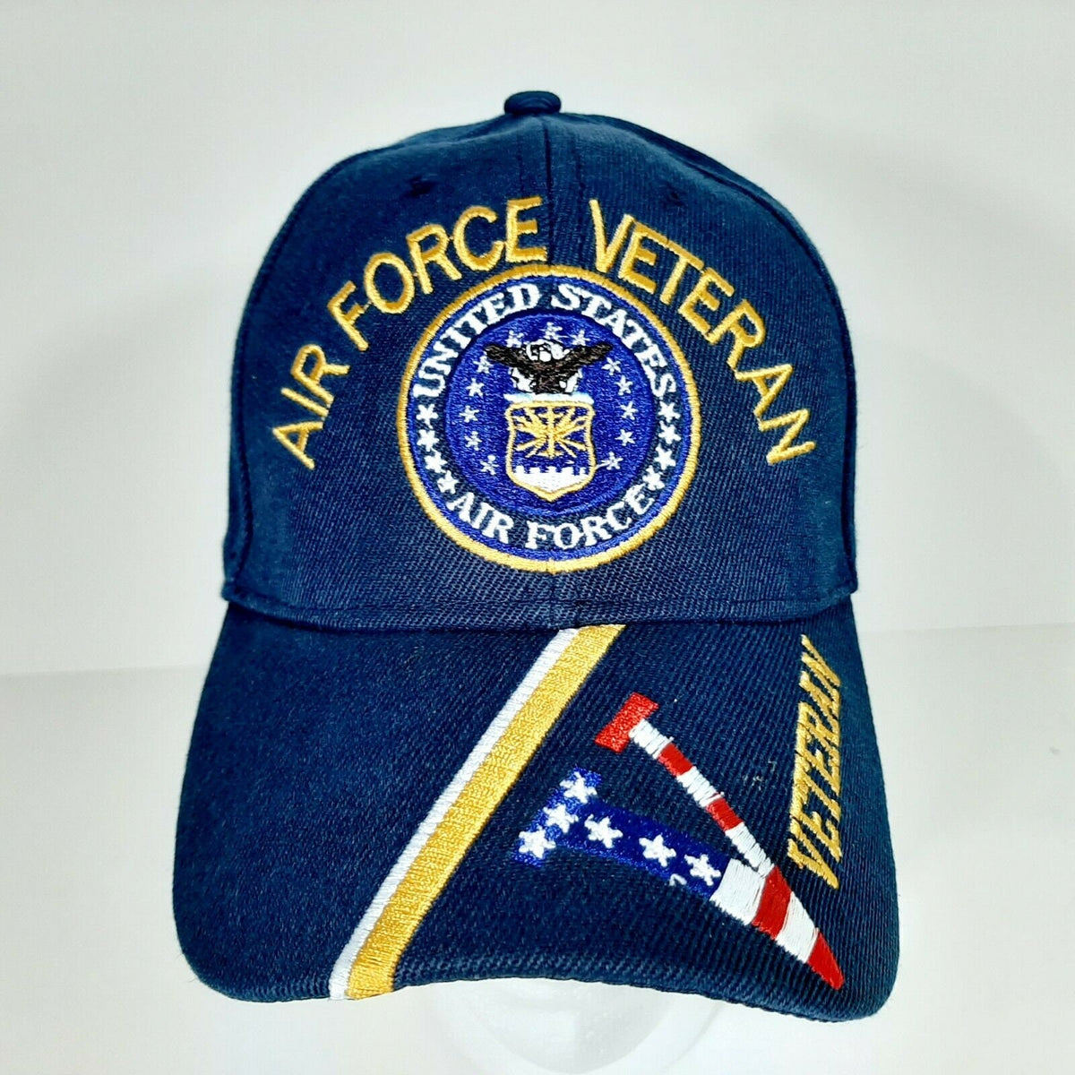Air Force Veteran "V" Mens Adjustable Hat Baseball Cap Embroidered