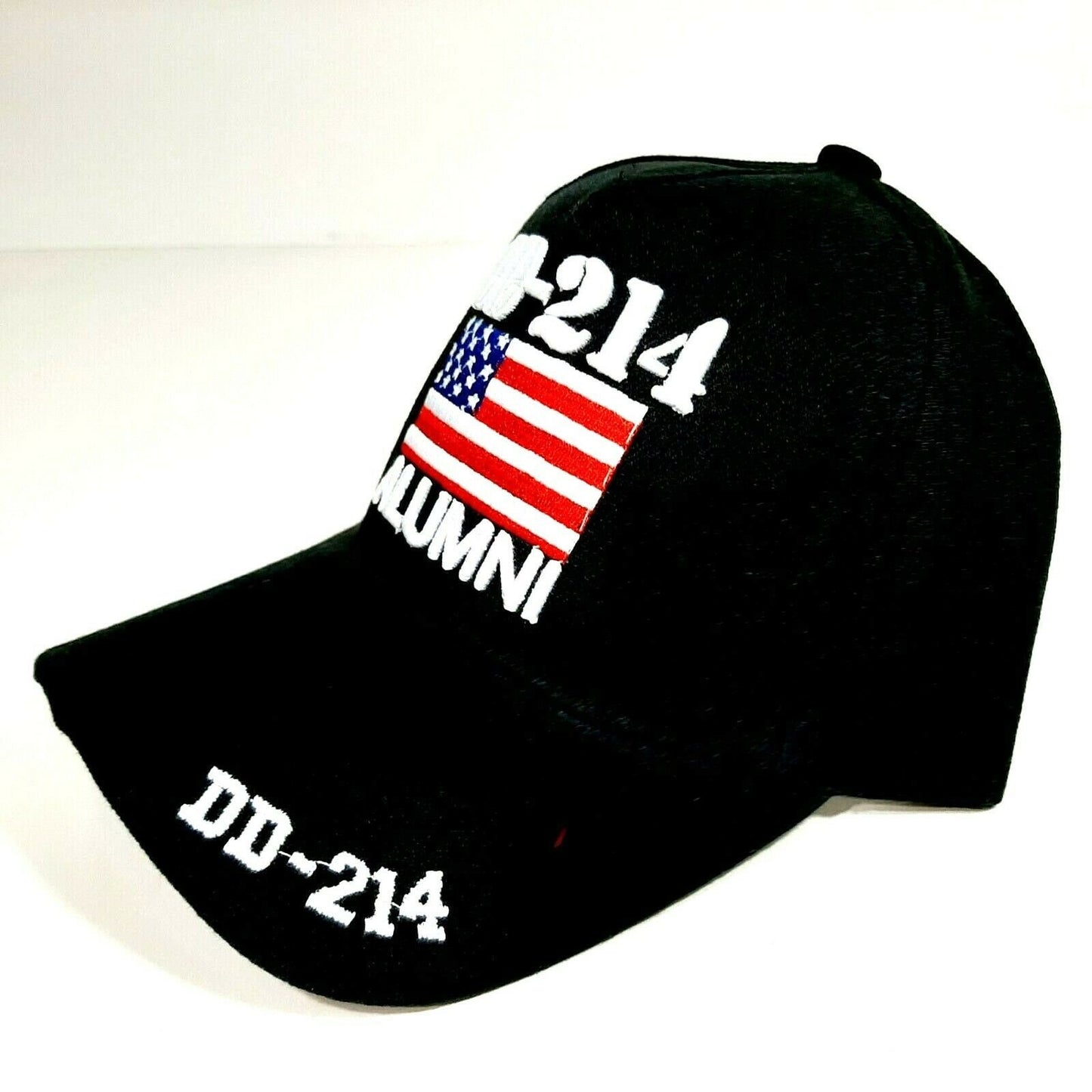DD-214 Alumni Hat Black Embroidered U.S. Flag Baseball Cap