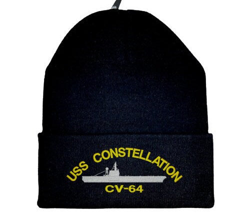 USS Constellation CV-64 Beanie Watch Cap Skull Cap Black Embroidered Long Cuff US Navy