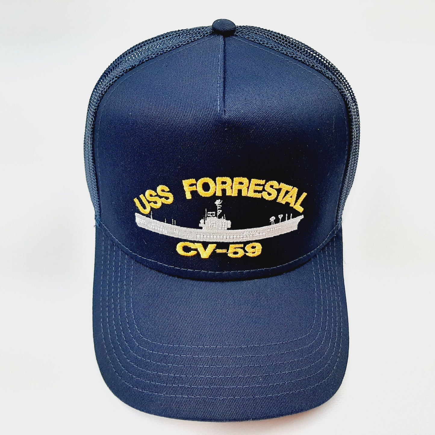 USS Forrestal CV-59 Hat Embroidered Baseball Cap Mesh Snapback Navy Blue