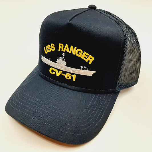 USS Ranger CV-61 Men's Baseball Cap Hat Navy Blue Mesh Snapback