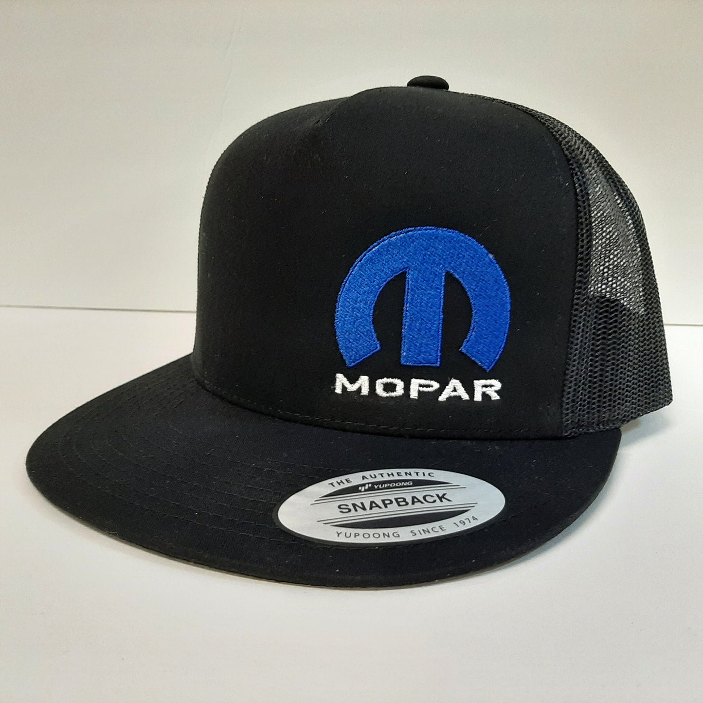 Mopar Yupoong Flat Bill Baseball Cap Mesh Trucker Snapback Hat Black