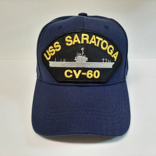 US Navy USS Saratoga CV-60 Men's Patch Cap Hat Navy Blue Acrylic