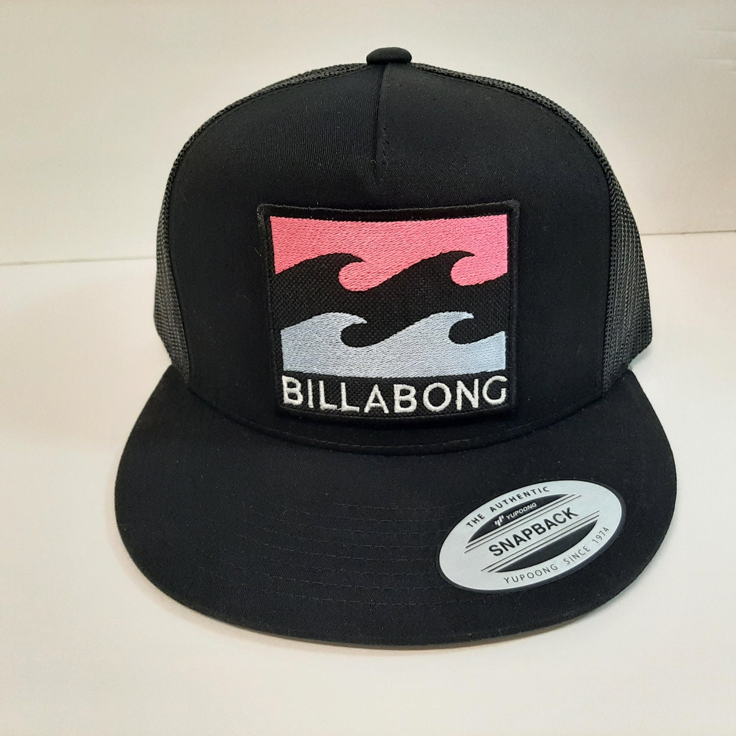 Yupoong Embroidered Patch Trucker Mesh Cap Billabong Hat Black Snapback
