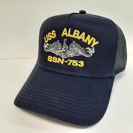 USS Albany SSN-753 Boat Baseball Cap Hat Mesh Snapback Blue Embroidered US Navy