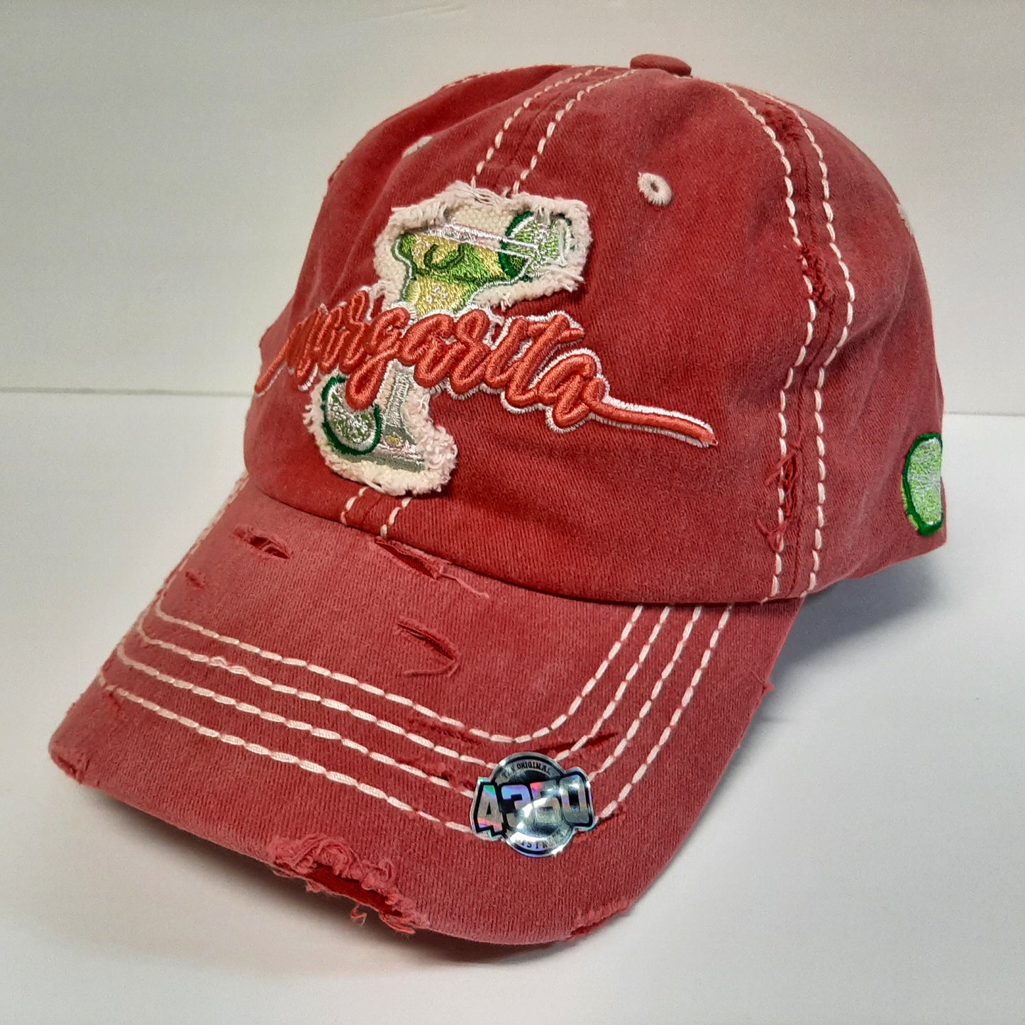 MARGARITA Women's Relaxed Distressed Cap Salmon Red Cotton
