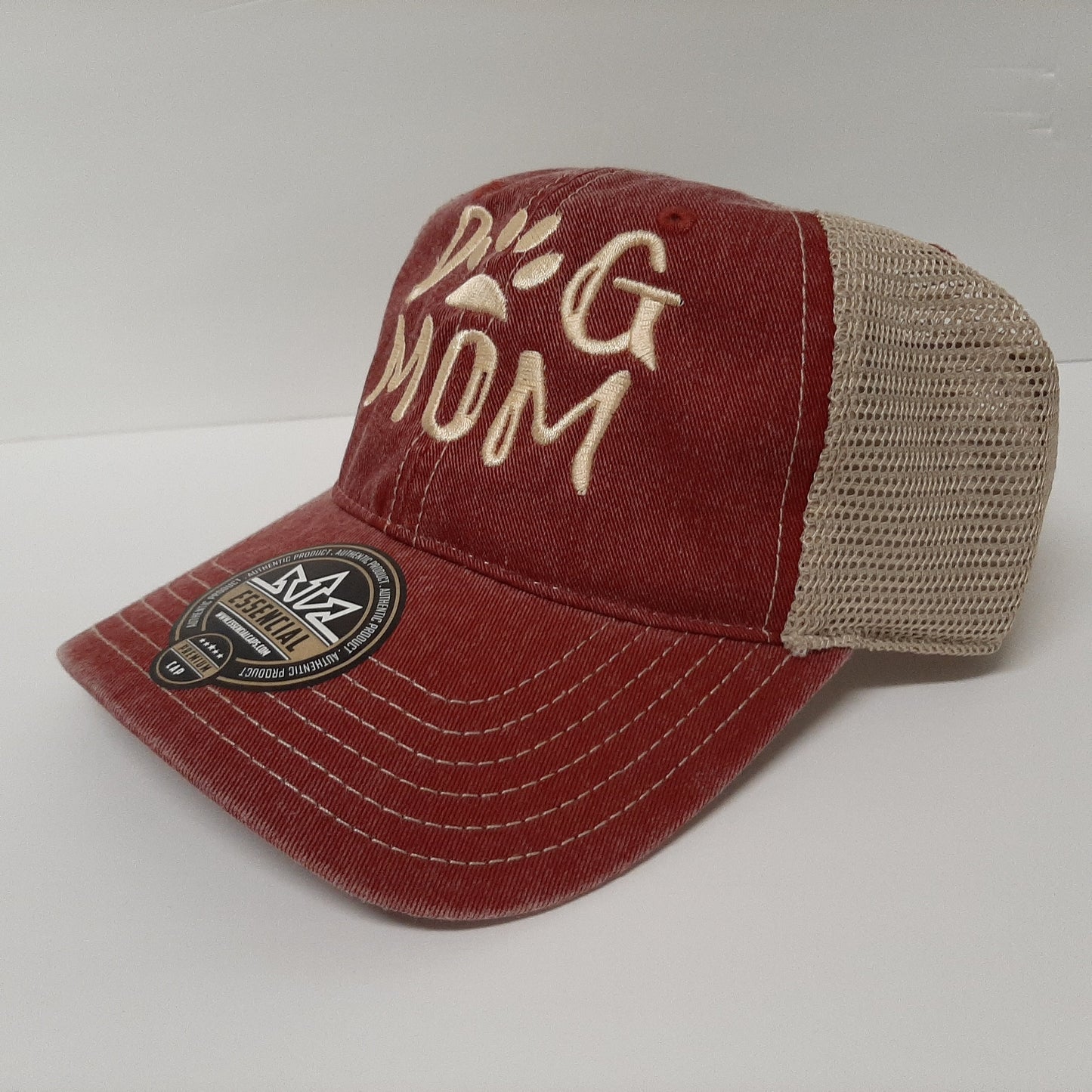 Dog Mom Hat Mesh Snapback Cap Embroidered Rust Red Relaxed Cotton Snapback