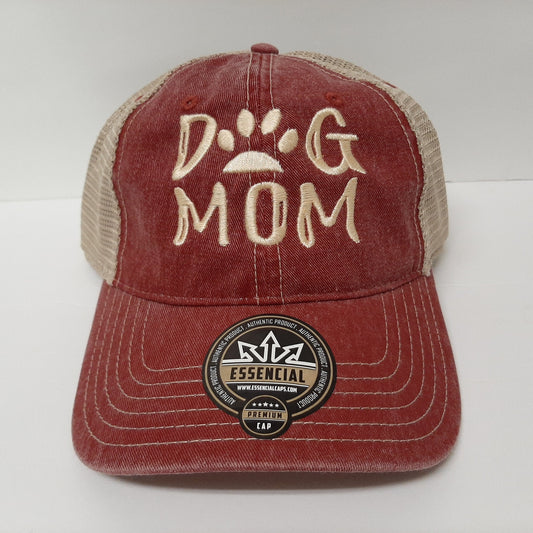 Dog Mom Hat Mesh Snapback Cap Embroidered Rust Red Relaxed Cotton Snapback