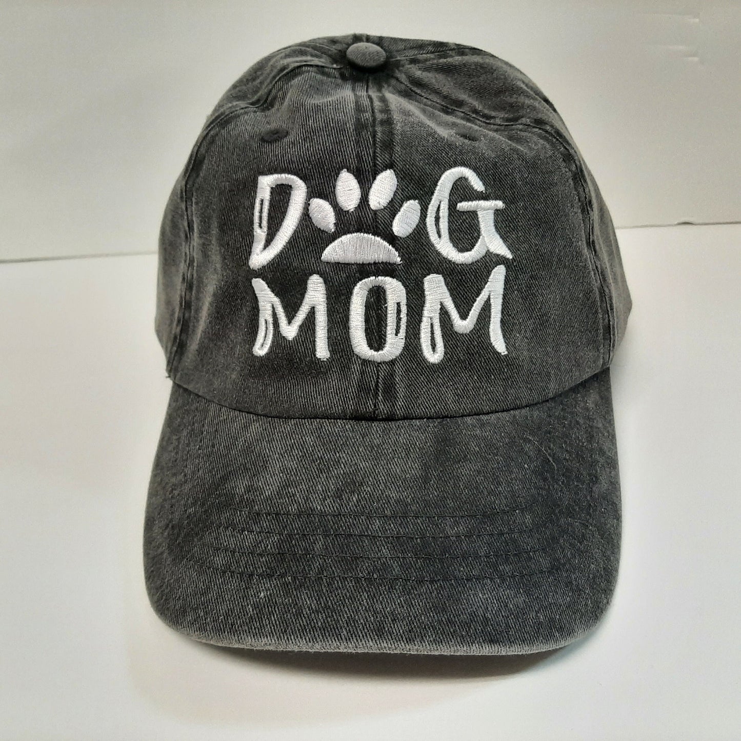 Dog Mom Hat Cap Embroidered Charcoal Gray Relaxed Cotton Strapback