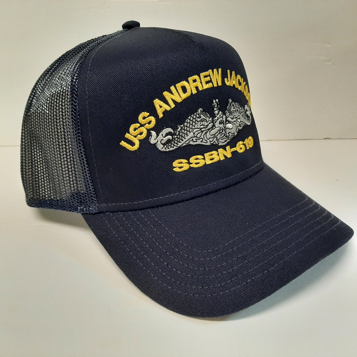 USS Andrew Jackson SSBN-619 U.S Navy Ship Boat Hat Cap Mesh Snapback Blue
