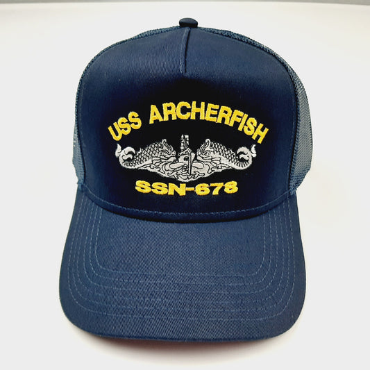 USS Archerfish SSN-678 U.S Navy Ship Boat Hat Cap Mesh Snapback Blue Curved