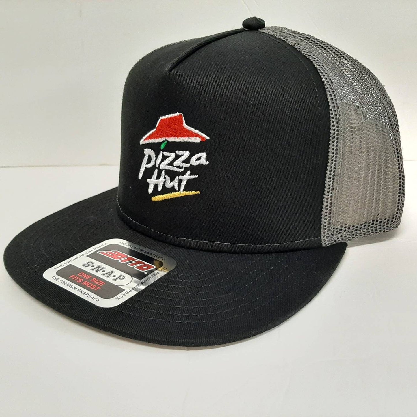 Pizza Hut Otto Flat Bill Brim Baseball Cap Hat Snapback Trucker Mesh Black