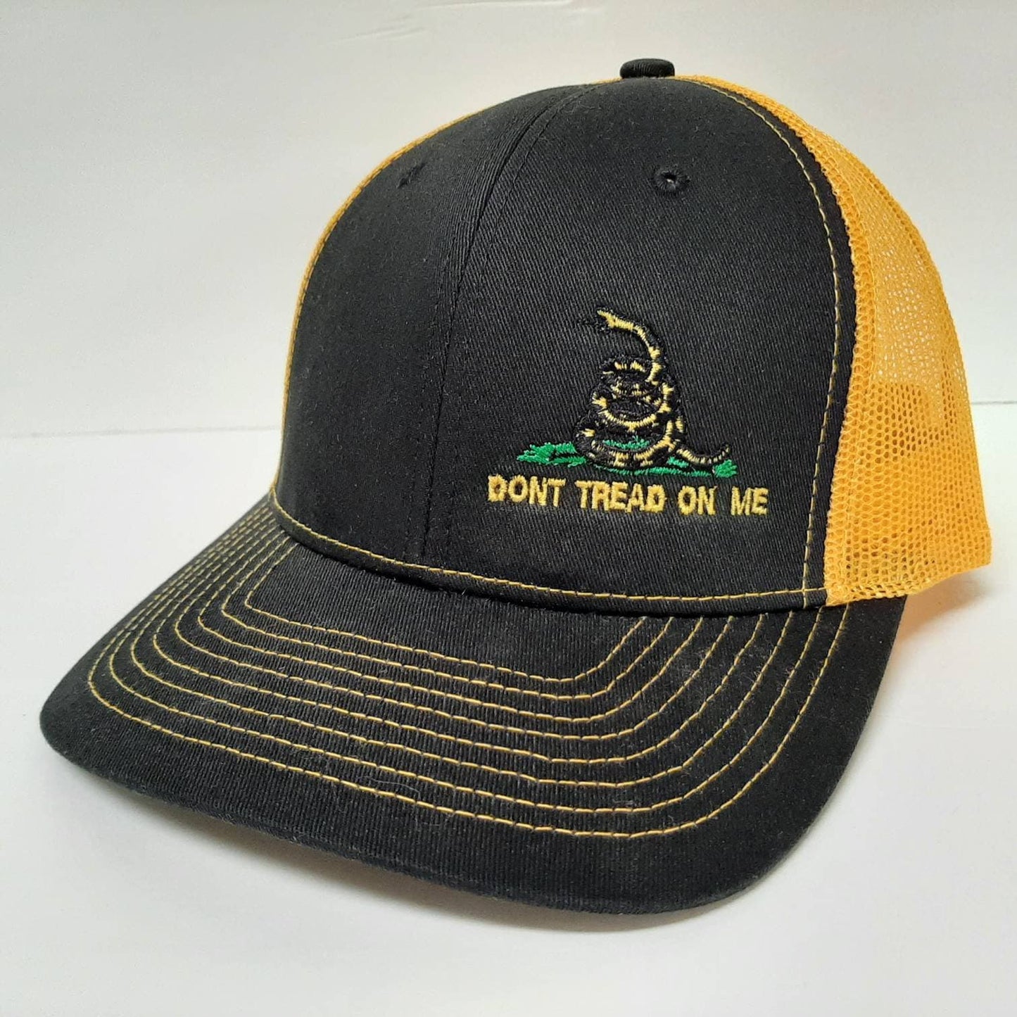 Don't Tread On Me Hat Cap Embroidered Mesh Snapback Snake black Yellow