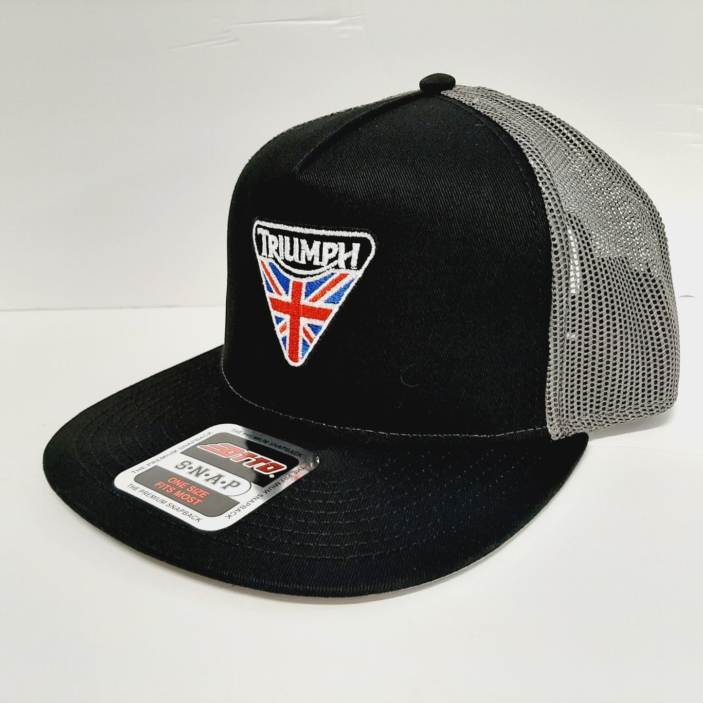 Triumph Motorcycles Otto Flat Bill Trucker Mesh Snapback Cap Hat Black Direct Embroidered