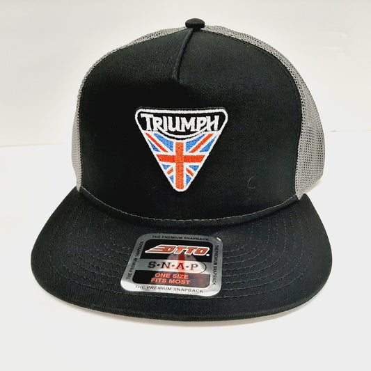 Triumph Motorcycles Otto Flat Bill Trucker Mesh Snapback Cap Hat Black Direct Embroidered