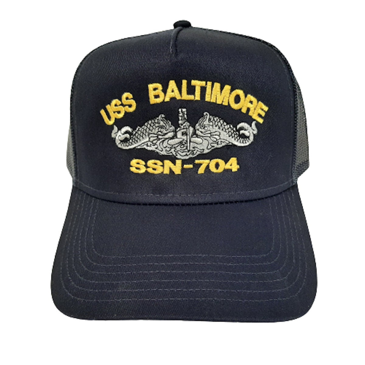 USS Baltimore SSN-704 Submarine Boat Solid or Mesh Hat Cap Blue U.S. Navy Ship Embroidered