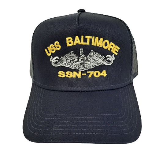 USS Baltimore SSN-704 Submarine Boat Solid or Mesh Hat Blue U.S. Navy Ship Embroidered