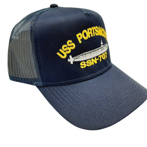 USS Portsmouth SSN-707 Submarine Boat Solid or Mesh Hat Cap Blue U.S. Navy Ship Embroidered