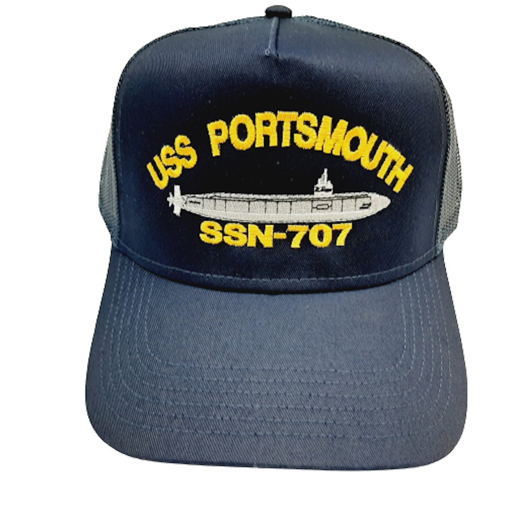 USS Portsmouth SSN-707 Submarine Boat Solid or Mesh Hat Cap Blue U.S. Navy Ship Embroidered