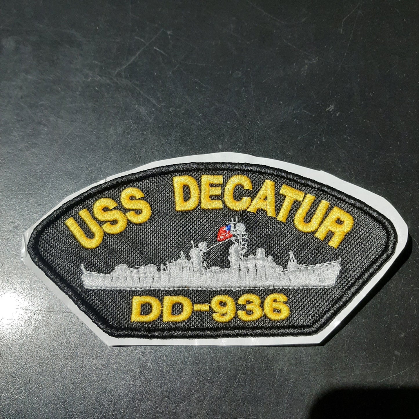 USS Decatur DD-936 Embroidered Patch 3"x6" Black/Gold Heat Press Iron or Sew-On