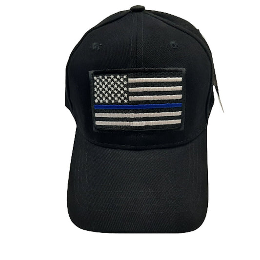 Thin Blue Line Hat Strapback Baseball Cap Solid Black Embroidered Flag Police