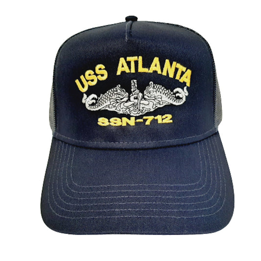 USS Atlanta SSN-712 Submarine Boat Solid or Mesh Hat Blue U.S. Navy Ship Embroidered