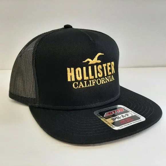 Hollister California Embroidered Mesh Snapback Cap Hat Black Otto Yellow