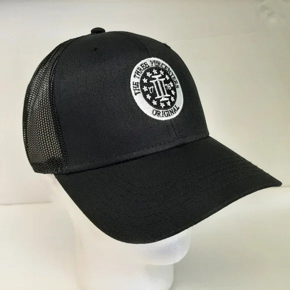 Three Percenters Mesh Trucker Snapback Curved Bill Embroidered Cap Hat Black