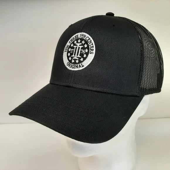 Three Percenters Mesh Trucker Snapback Curved Bill Embroidered Cap Hat Black