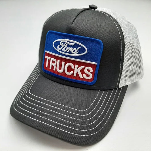 Ford Trucks Embroidered Patch Curved Bill Low Profile Snapback Mesh Hat Cap Gray & White