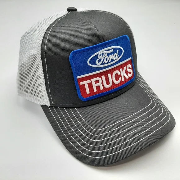 Ford Trucks Embroidered Patch Curved Bill Low Profile Snapback Mesh Hat Cap Gray & White