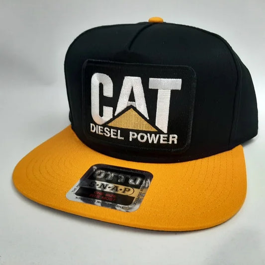 Otto Retro Cat Diesel Power Embroidered Patch Flat bill Trucker Full Cover Snapback Cap