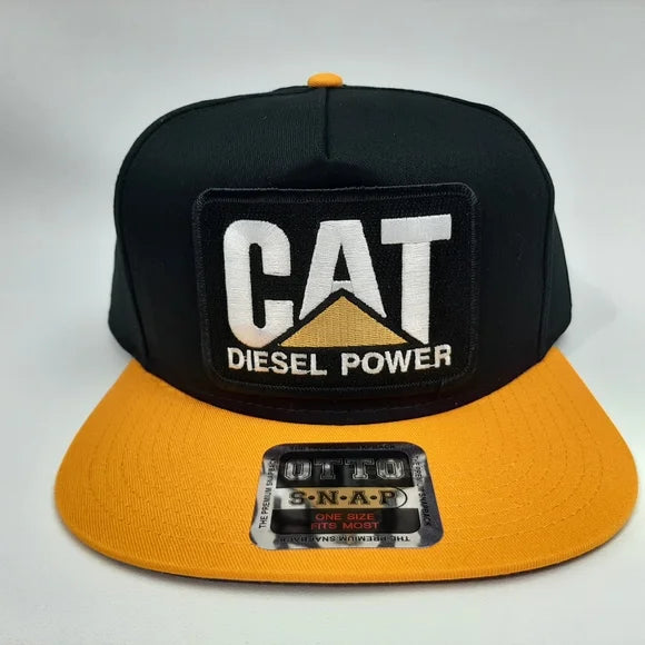 Otto Retro Cat Diesel Power Embroidered Patch Flat bill Trucker Full Cover Snapback Cap