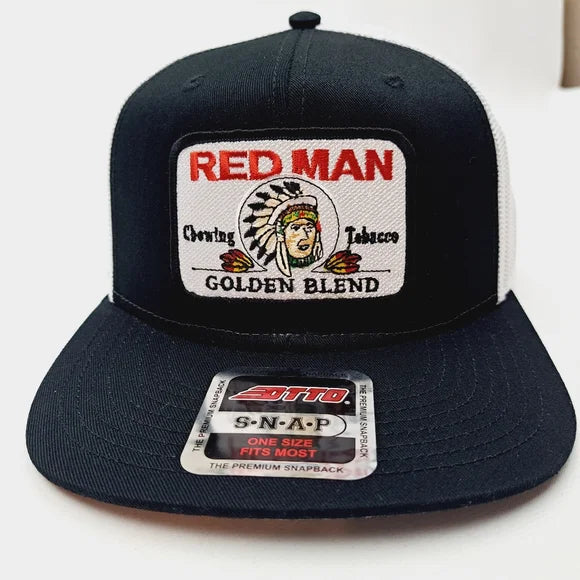 Redmen Cap Red Man Embroidered Patch Flat Bill Trucker Mesh Snapback Cap Hat Blac ...