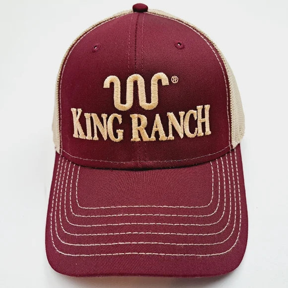 Snap Back Hats Ranch King Ranch Mesh Trucker Snapback Hat Cap Burgundy & Tan Embroidered ...