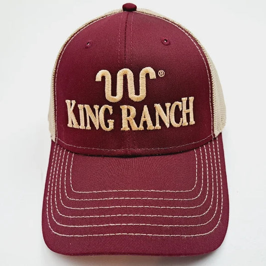 King Ranch Mesh Trucker Snapback Hat Cap Burgundy & Tan Embroidered