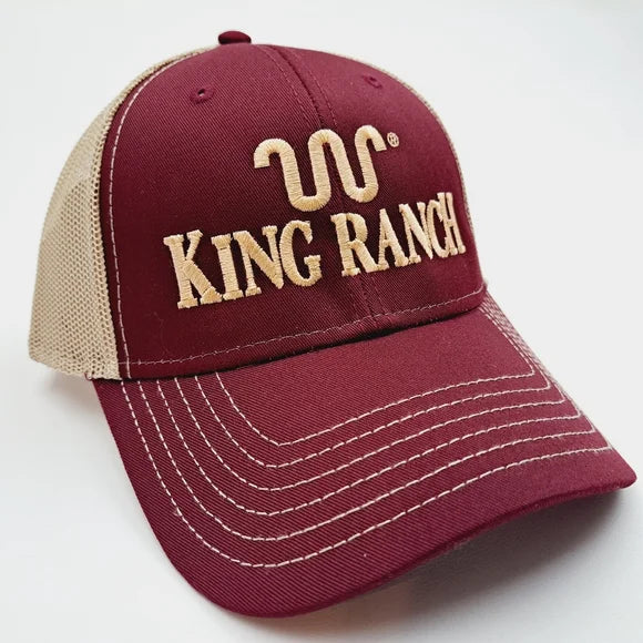 King Ranch Mesh Trucker Snapback Hat Cap Burgundy & Tan Embroidered