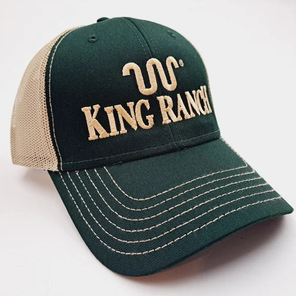 King Ranch Mesh Trucker Snapback Hat Cap Green & Tan Embroidered