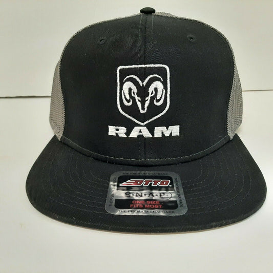 Dodge RAM Otto Embroidered Flat Bill Mesh Snapback Baseball Cap Hat Black