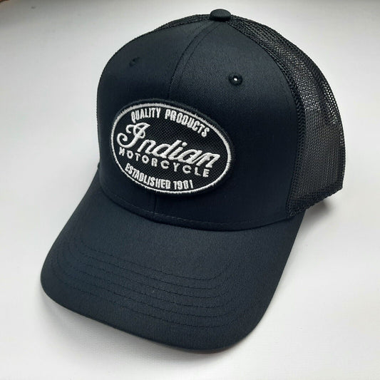 Indian Motorcycle Embroidered Patch Curved Bill Cap Hat Mesh Snapback Black